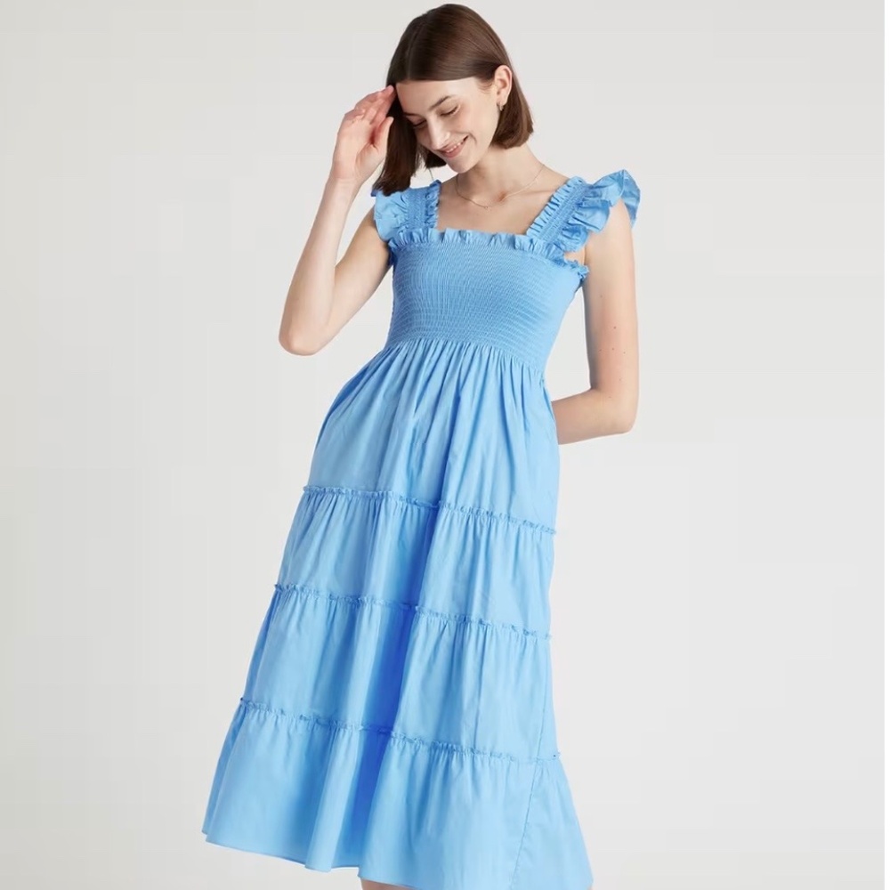 Quince Organic Cotton Poplin Smocked Midi Dress